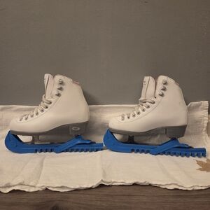 White Ice Skates with Blue Guards